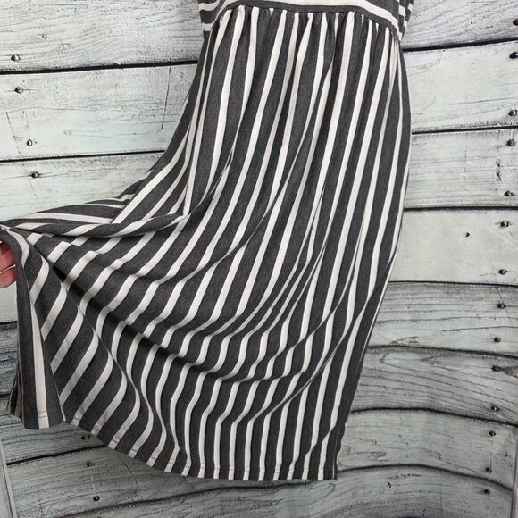 Tickled Teal Gray & White Striped Midi Dress M - Picture 4 of 10